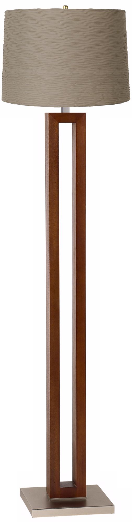 Taupe Pleated Waves Walnut Rectangle Floor Lamp