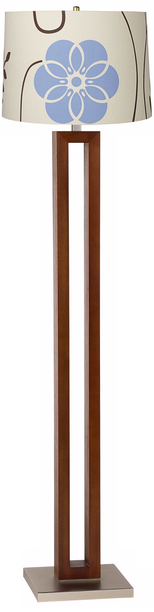 Blue and Brown Floral Walnut Rectangle Floor Lamp