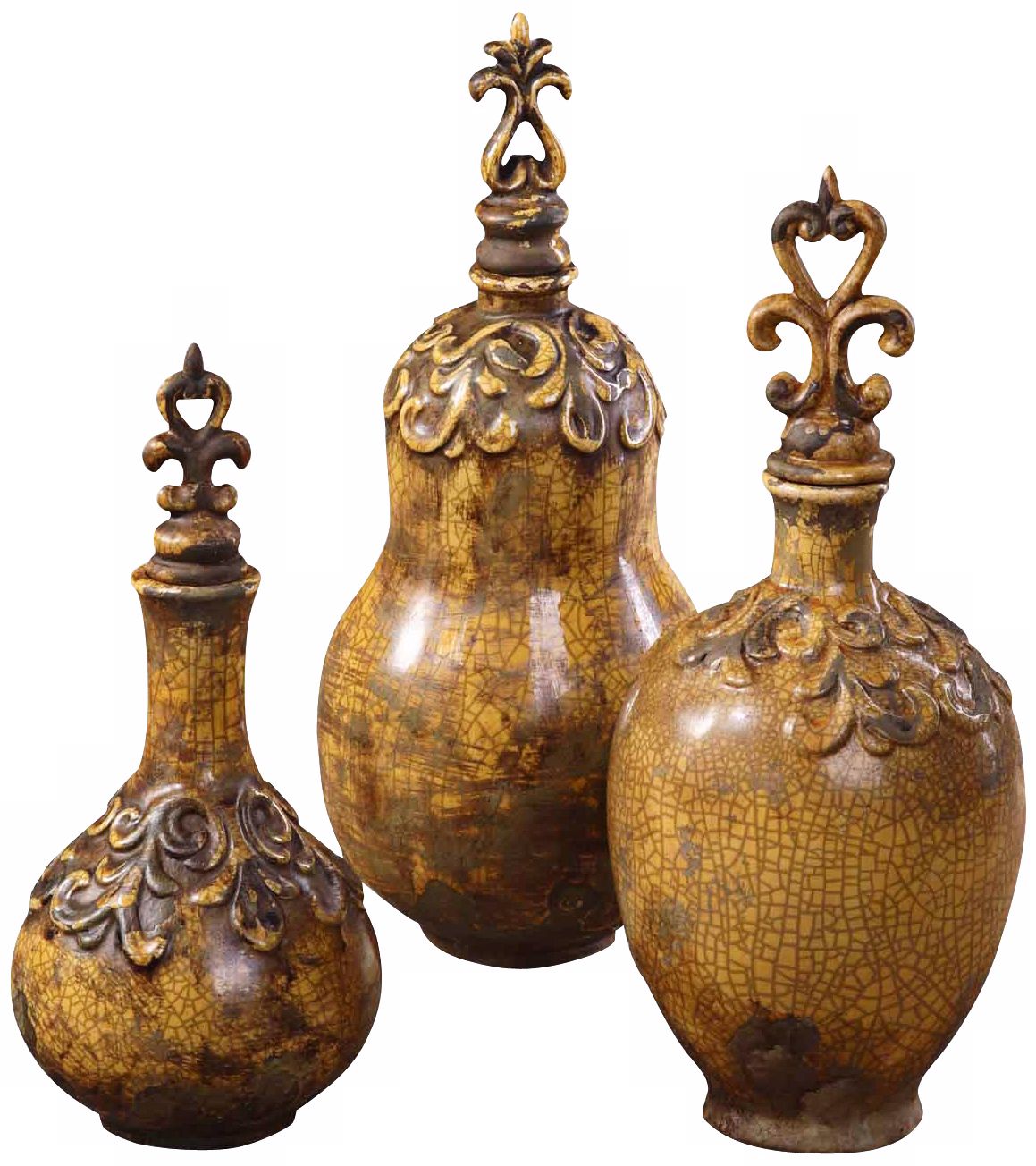 Set of 3 Asita Yellow Ceramic Bottles
