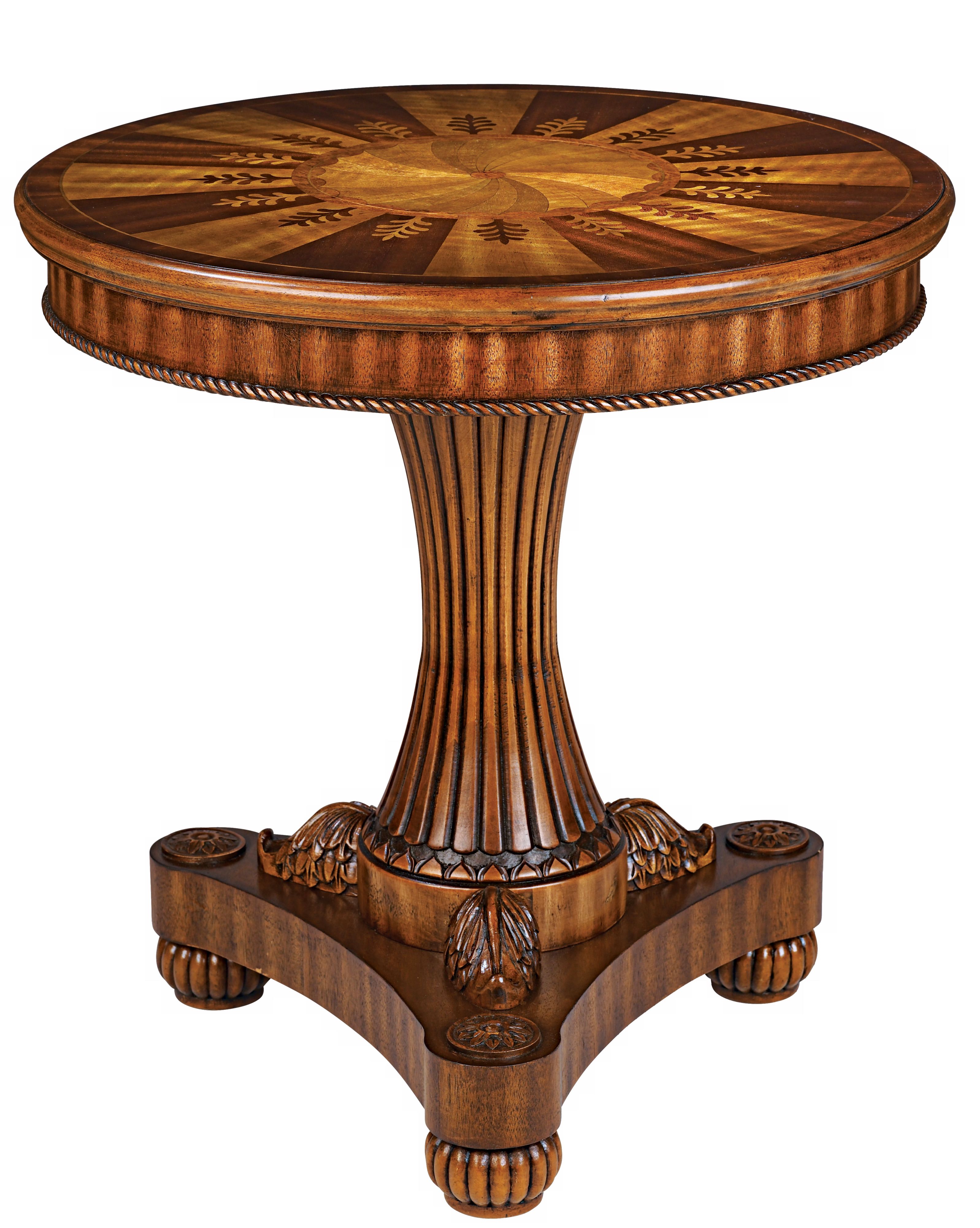 Two Tone Wood Ornate Round Accent Table