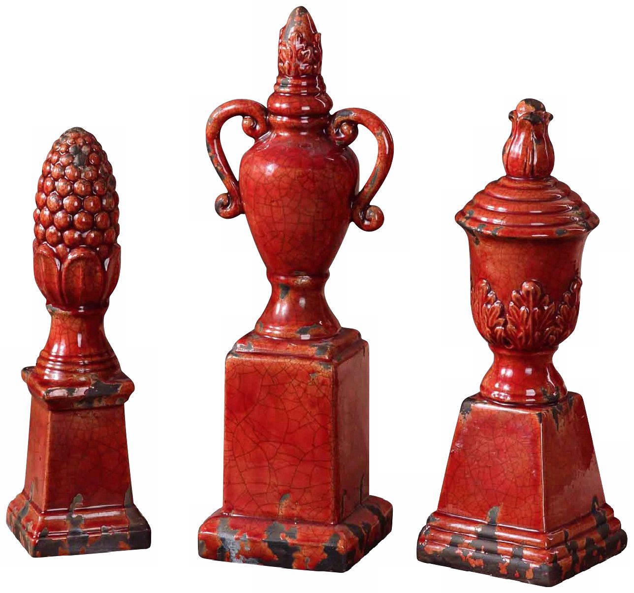 Set of 3 Uttermost Serka Tomato Red  Finials