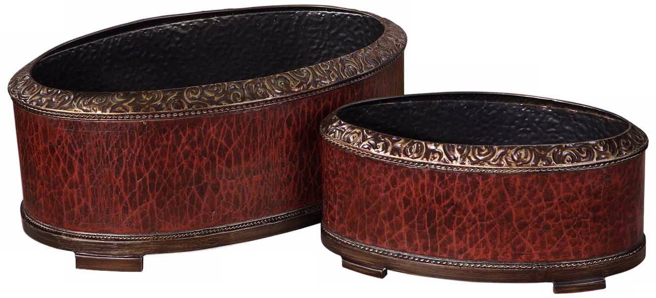Set of 2 Uttermost Patala Crackle Cloth Iron Planters
