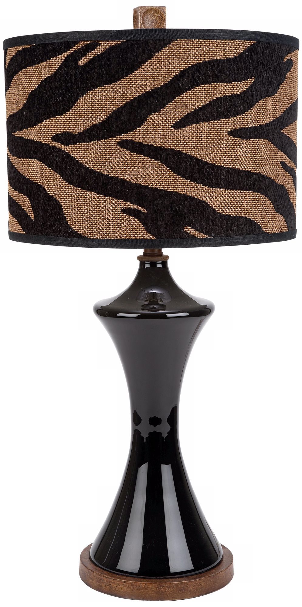 Black Glass with Zebra Print Shade Table Lamp