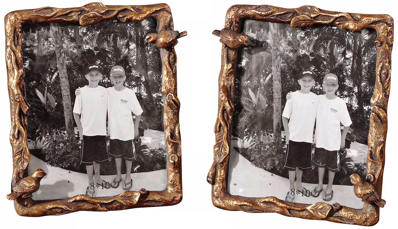 Uttermost Set of 2 Paza Gold Leaf Bird 8x10 Photo Frames