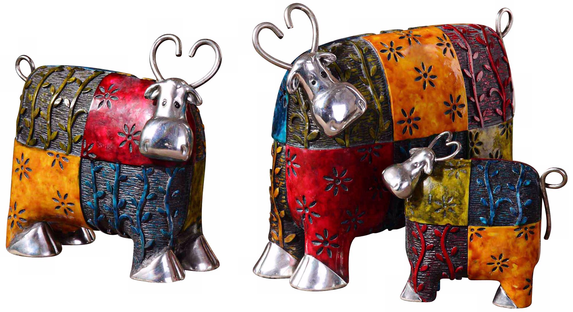 Uttermost Set of 3 Silver-Accented Colorful Cows