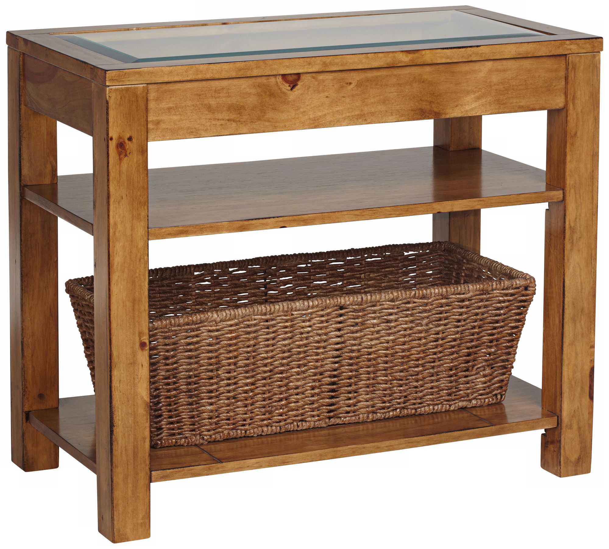 Dryden Pine Storage Basket Accent Table