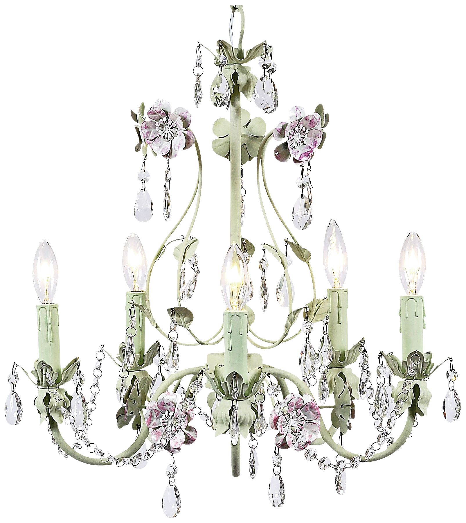 Flower Garden Pink & Green 17" Wide Chandelier