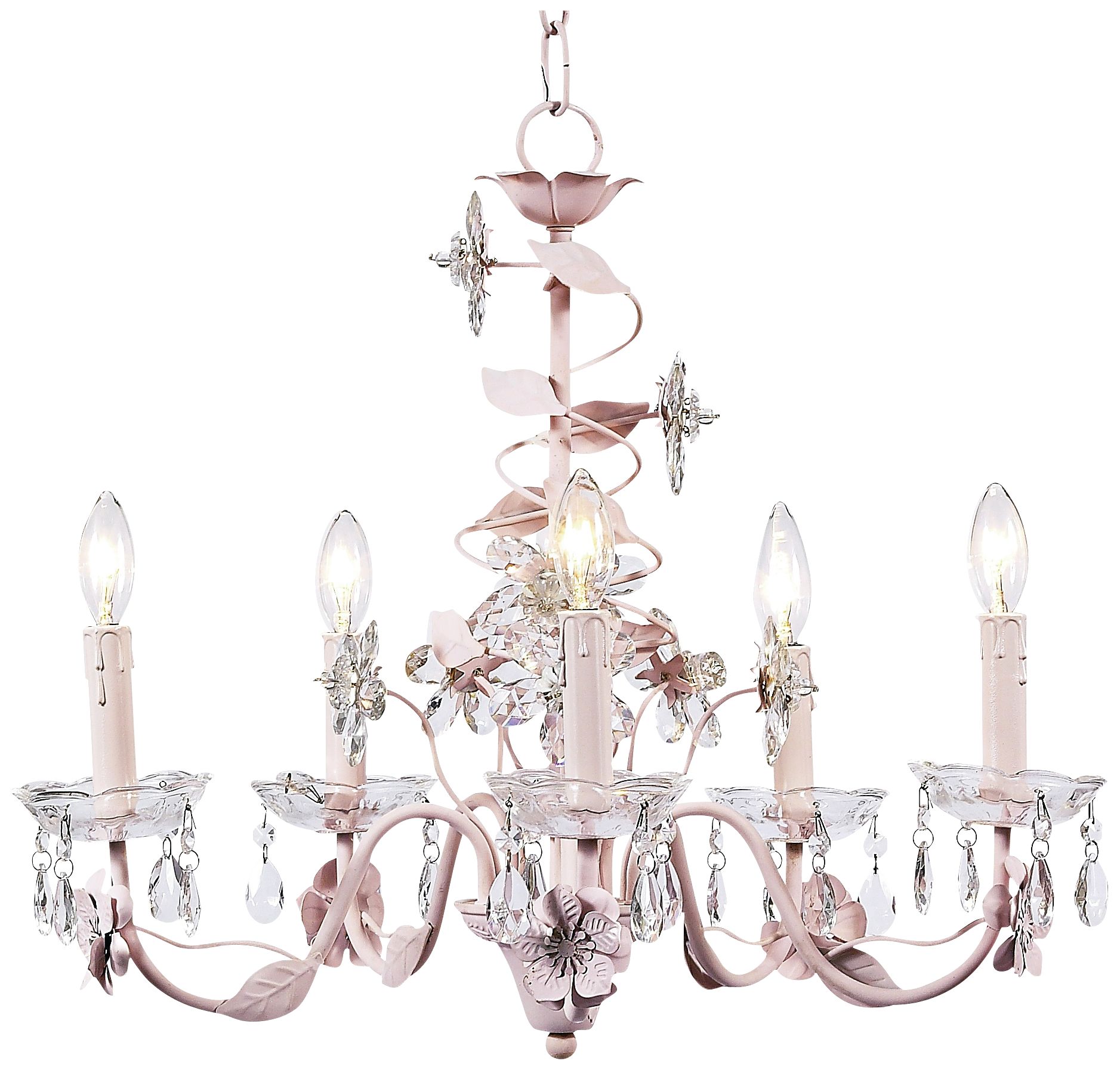 Pink Flower and Crystal 20" Wide Chandelier
