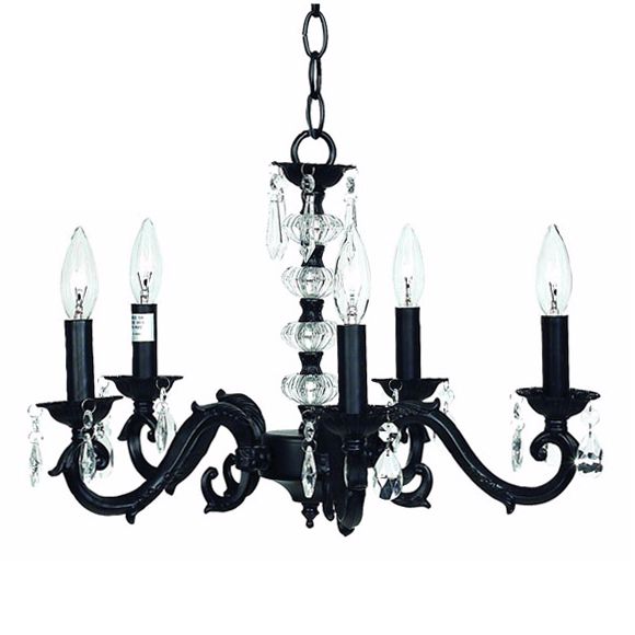 Black Glass Turret 5-Light Chandelier