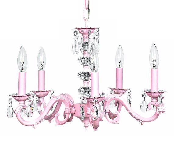 Pink Glass Turret 5-Light Chandelier