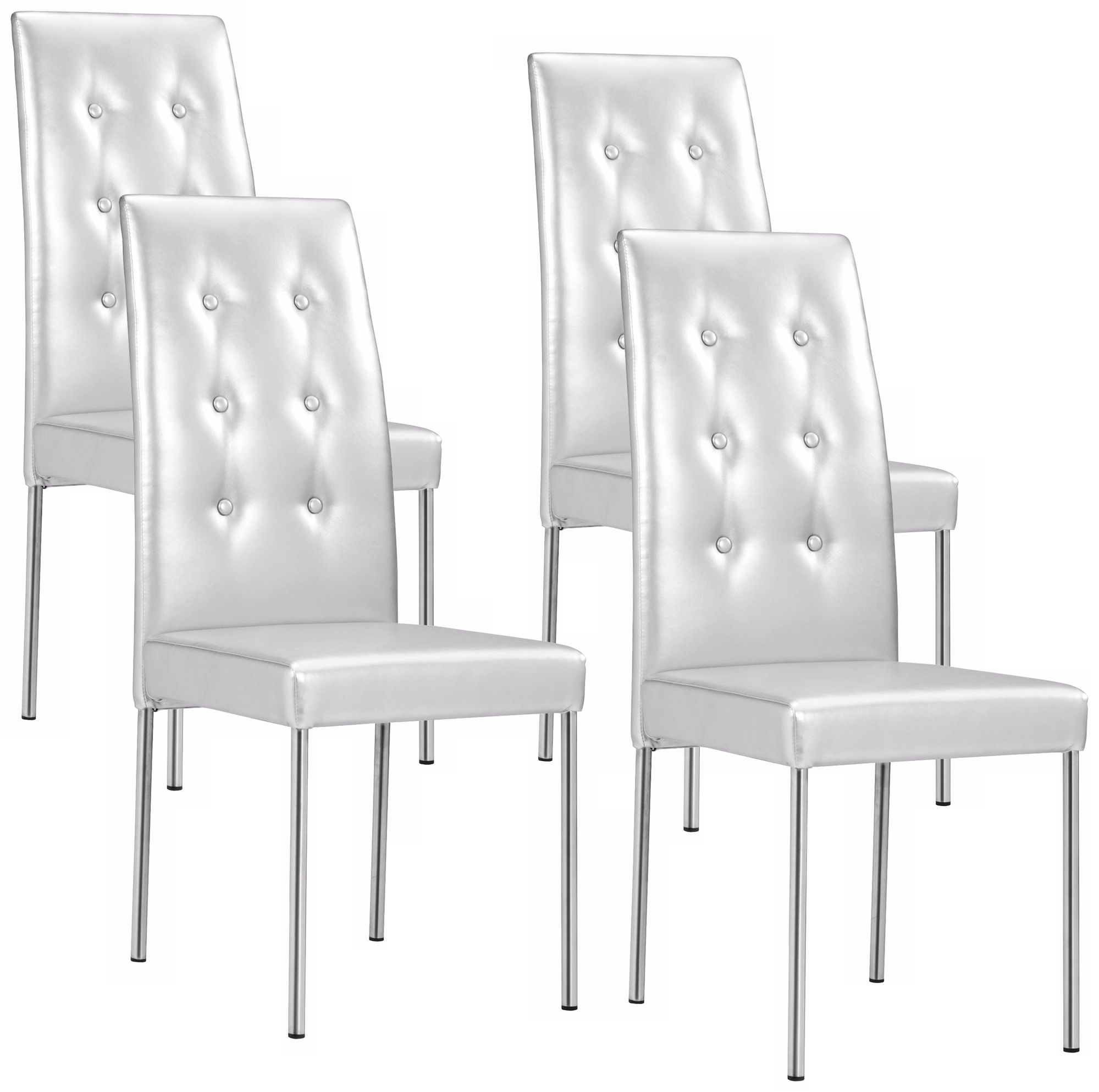 Set of 4 Zuo Tuft Silver Glossy Leatherette Dining Chairs