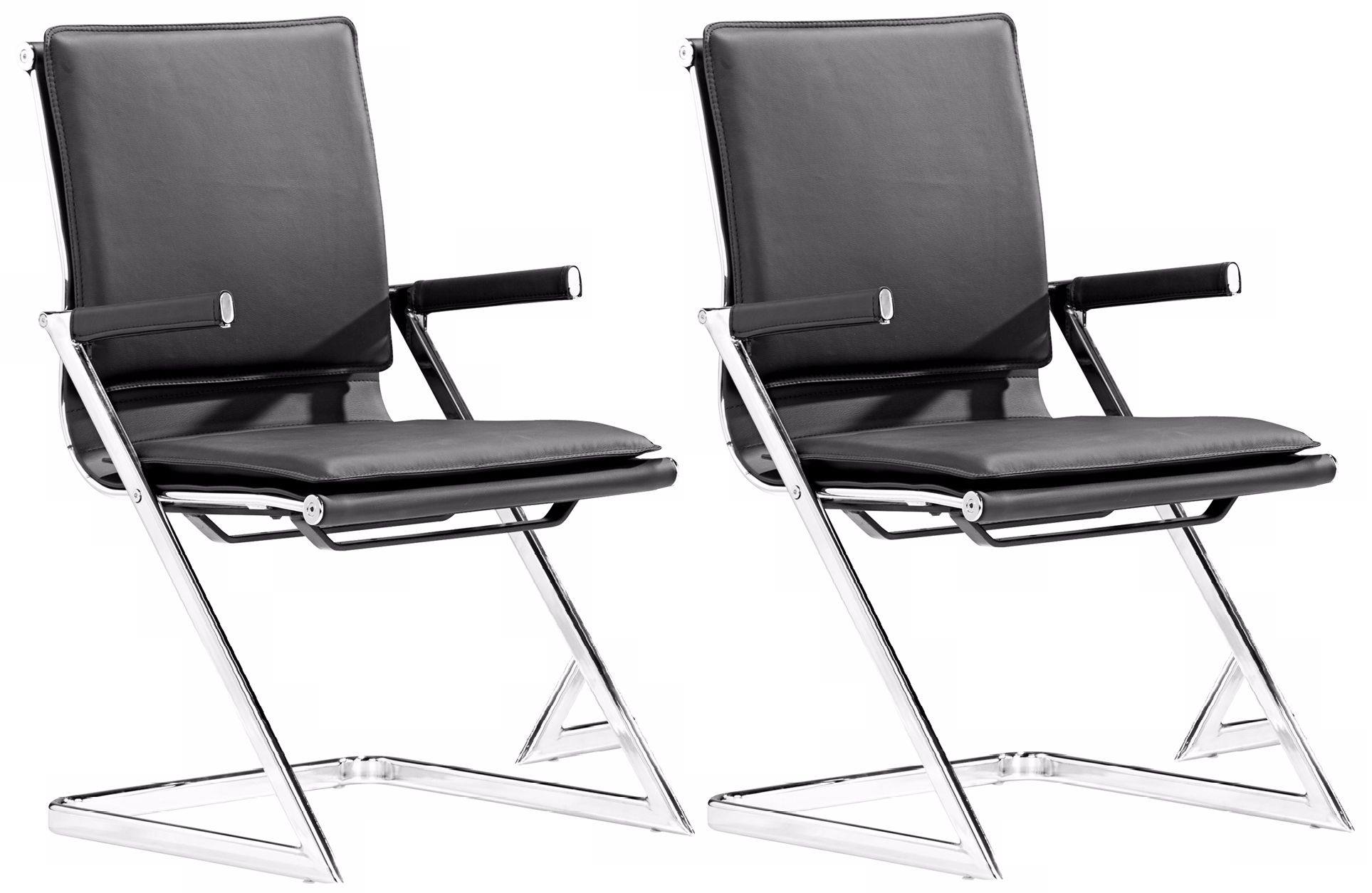 Zuo Lider Black and Chrome Set of 2 Conference Chairs