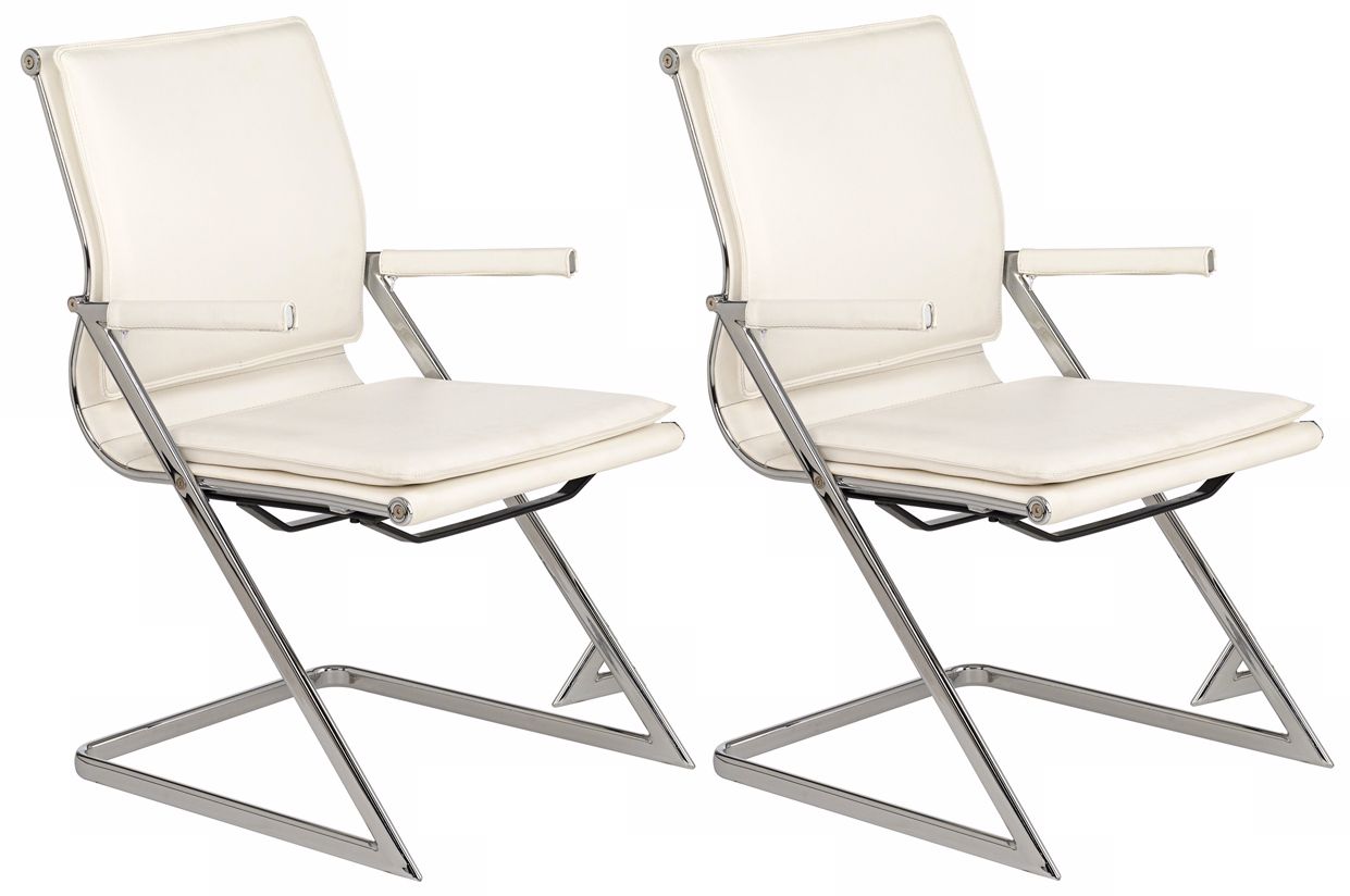 Zuo Lider White and Chrome Set of 2 Conference Chairs