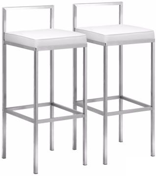 Set of 2 Zuo Industry White  30" High Bar Stool