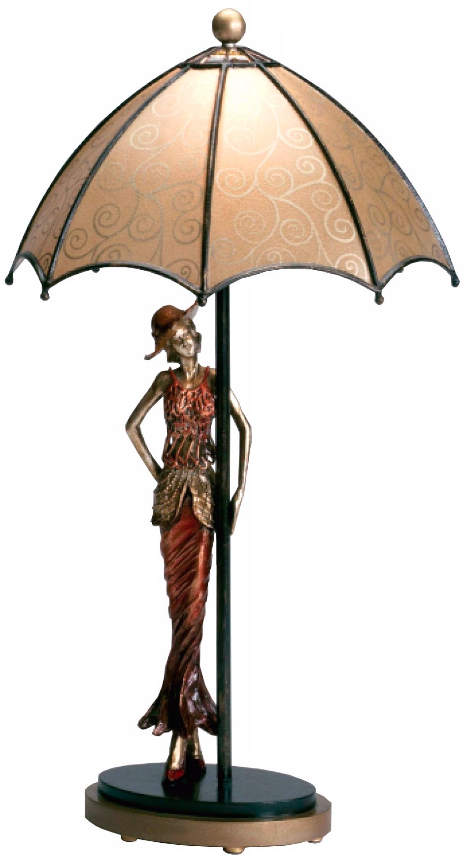 Hand-Made Umbrella Lady Accent Table Lamp