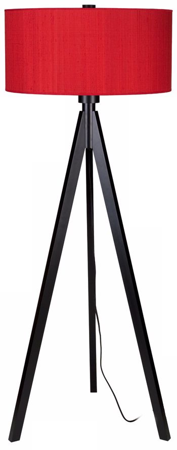 Lights Up! Woody Black Red Dupioni Silk Shade Floor Lamp