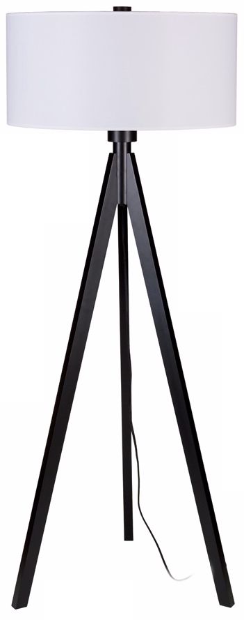 Lights Up! Woody Black White Linen Shade Floor Lamp