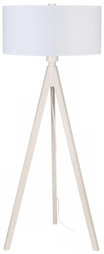 Lights Up! Woody Pickled White Linen Shade Floor Lamp