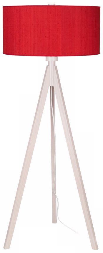 Lights Up! Woody Pickled Red Dupioni Silk Shade Floor Lamp