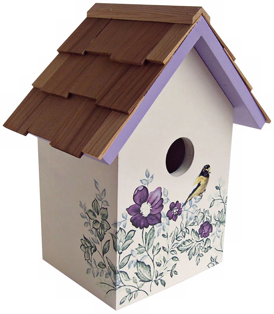 Hand-Painted Red Cedar Top Anemone Cream Birdhouse