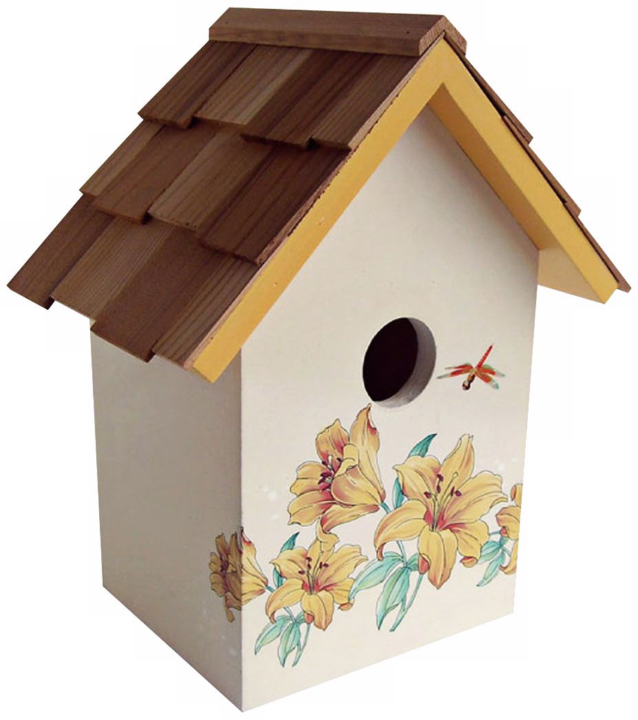 Hand-Painted Red Cedar Top Lily Cream Birdhouse