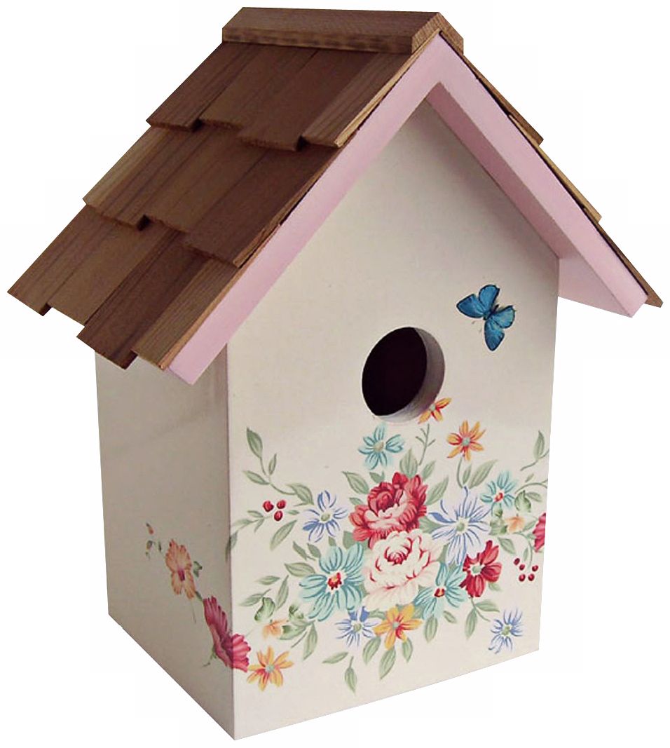 Hand-Painted Red Cedar Top Pastel Bouquet Cream Birdhouse