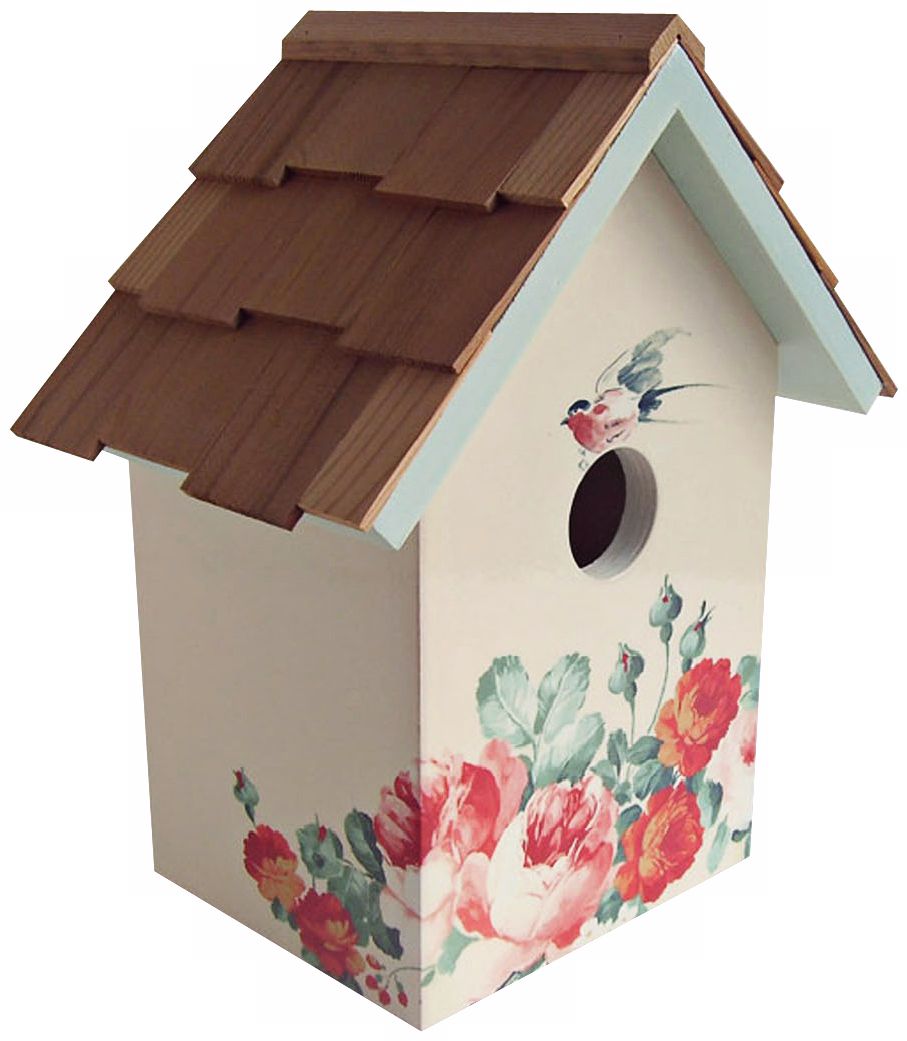 Hand-Painted Red Cedar Top Peony Cream Birdhouse