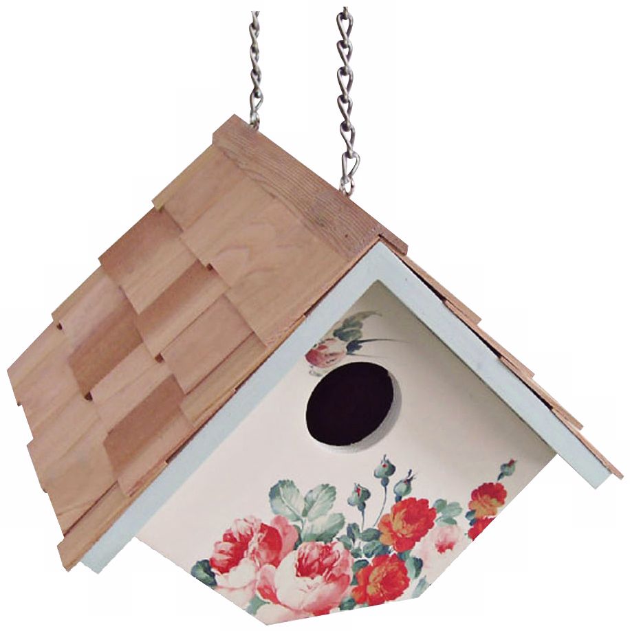 Hanging Peony and Cream  Wren Birdhouse