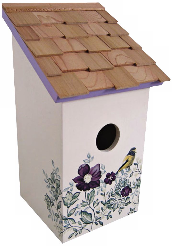 Hand-Painted Salt Box Peony and Cream Birdhouse