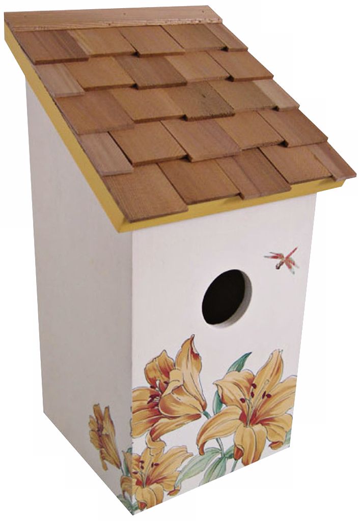 Hand-Painted Salt Box Lily and Cream Birdhouse