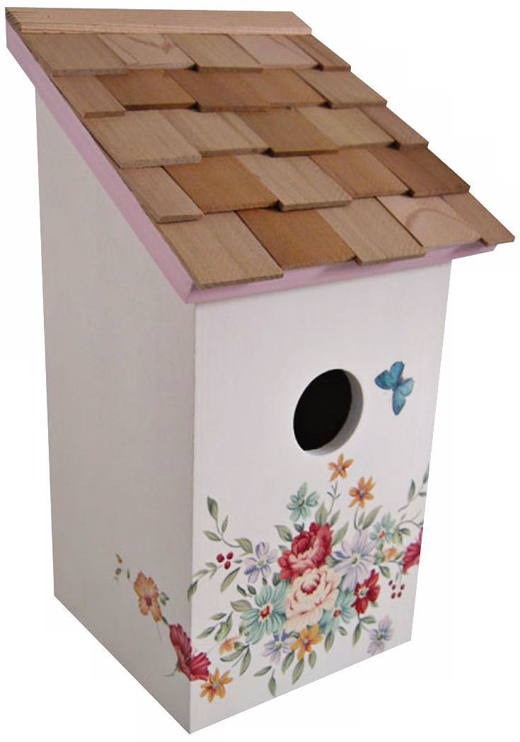 Hand-Painted Salt Box Pastel Bouquet and Cream Birdhouse