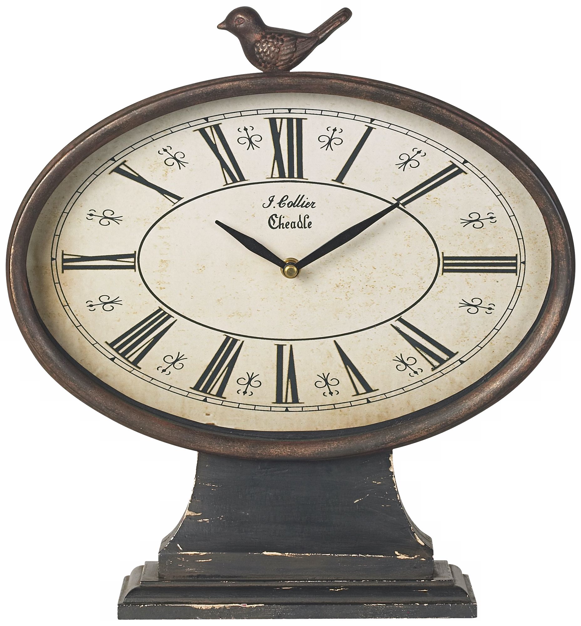 Iron Oval With Bird Distressed Tabletop Clock