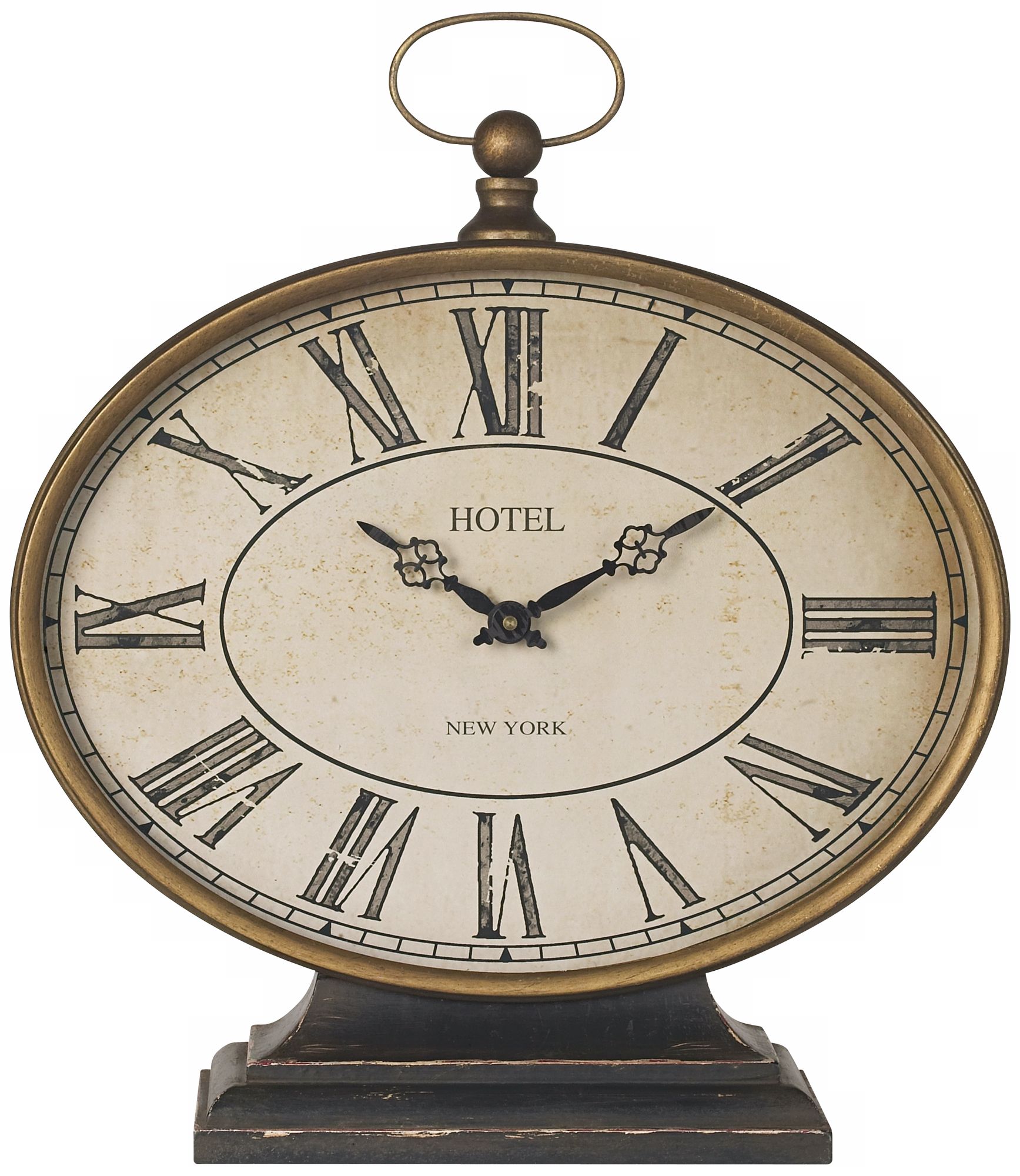Gold Oval Distressed Hotel Tabletop Clock