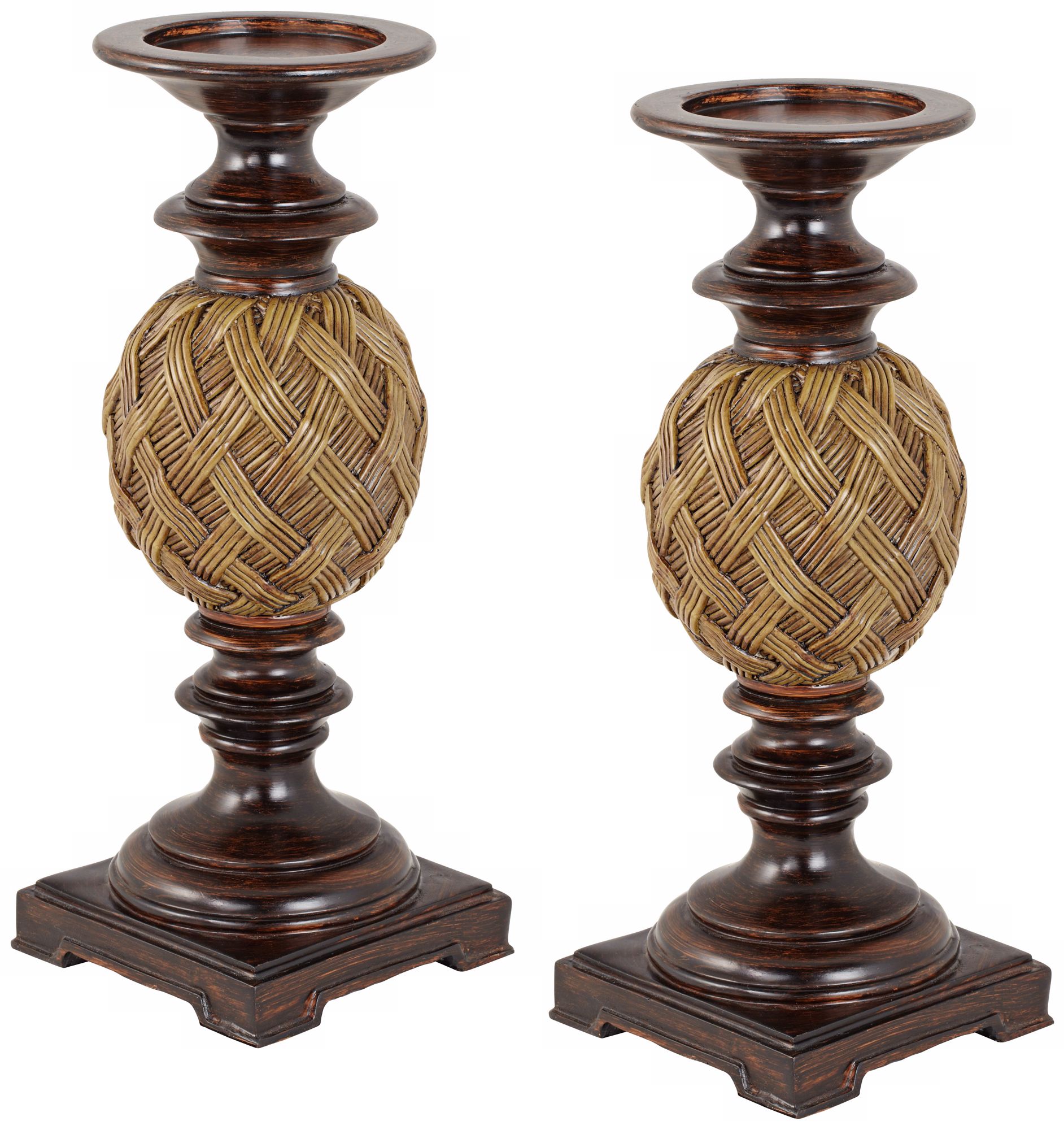 Set of 2 Arue Wicker Weave Pillar Candle Holders
