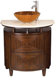 Walnut Finish Marble Top Glass Basin Sink Console T3496