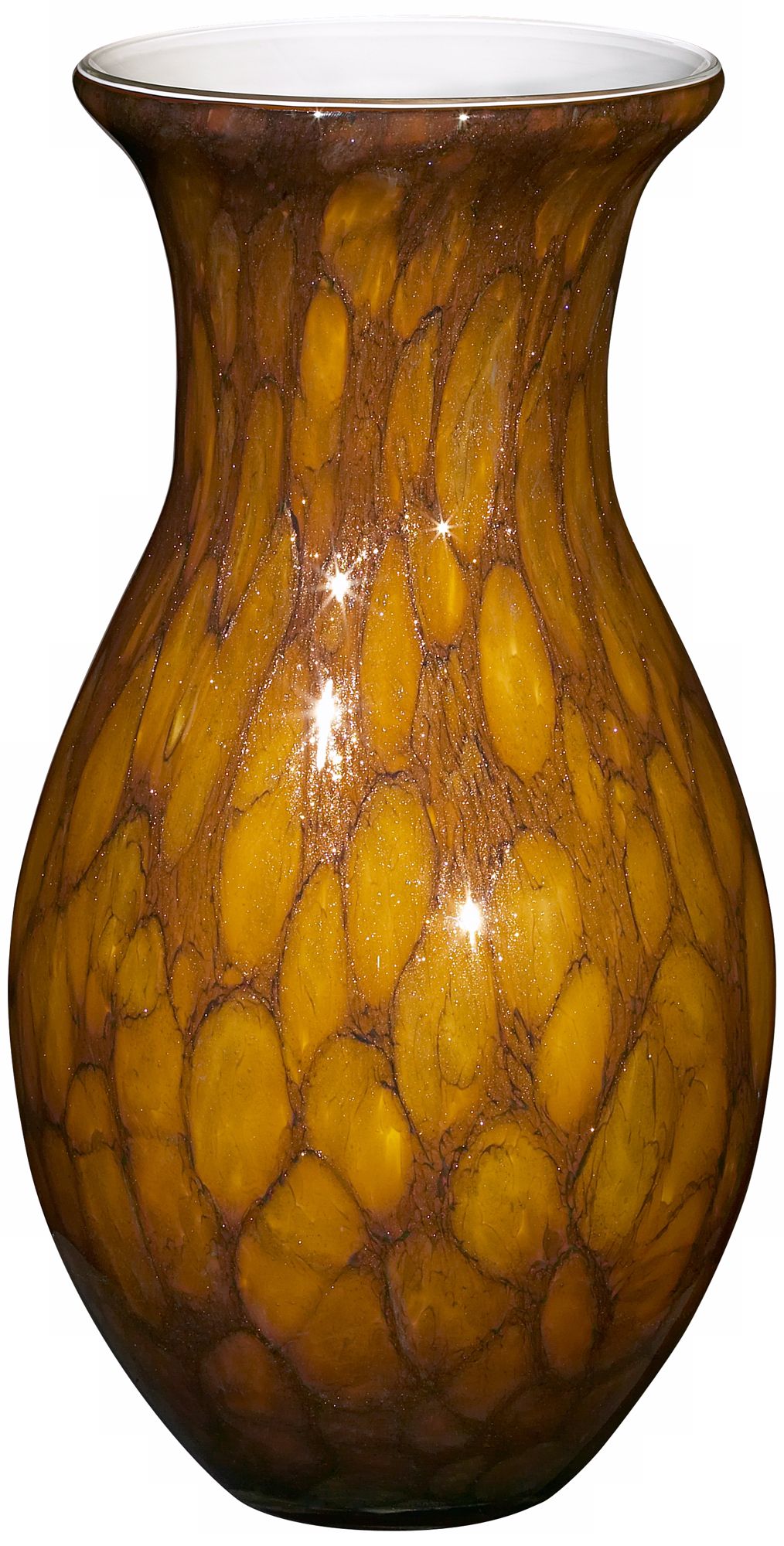 Hand-Made 14" High Copper-Amber-Lavender Glass Vase