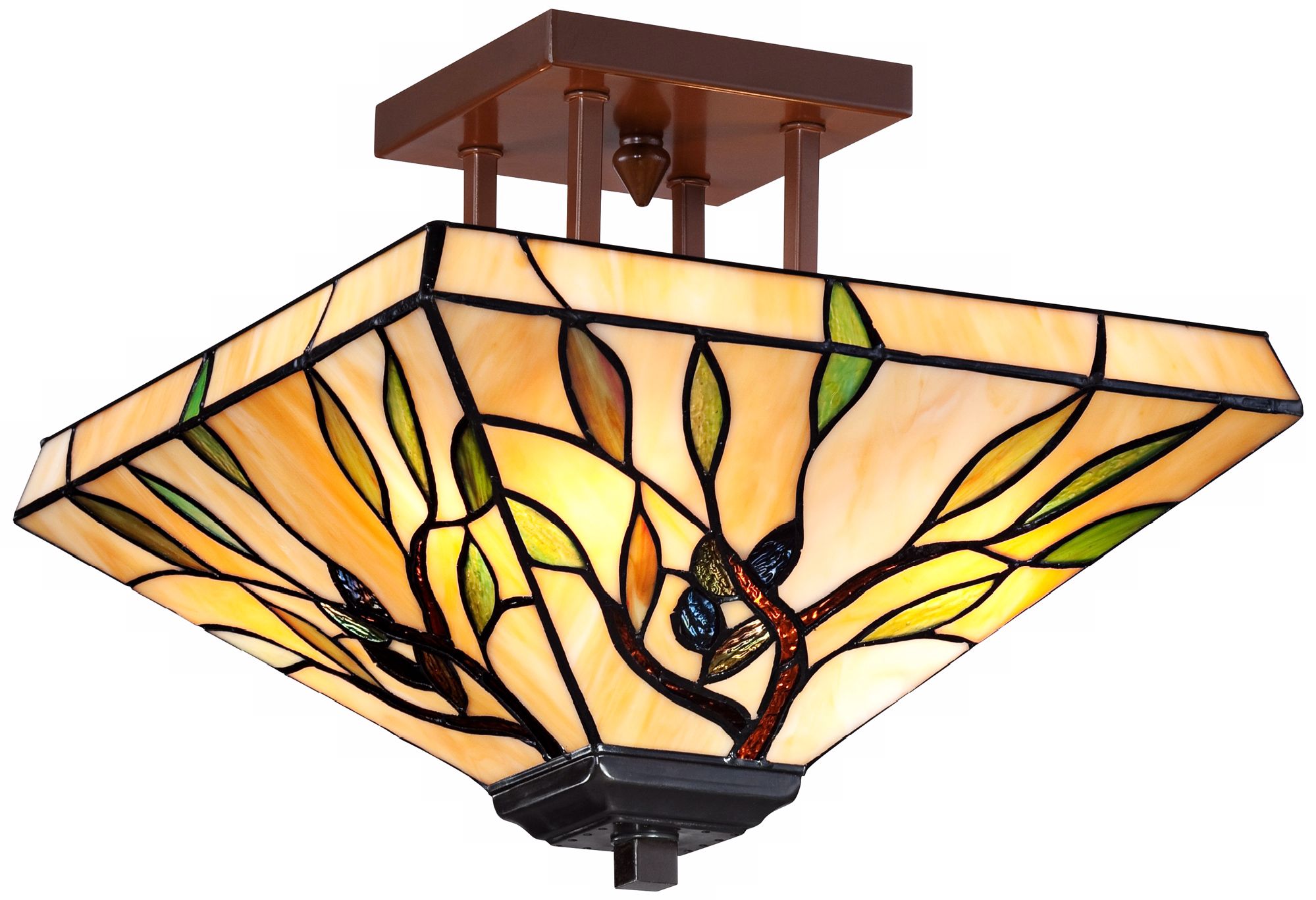 Tiffany Style Olive Leaf Semi Flushmount Ceiling Fixture