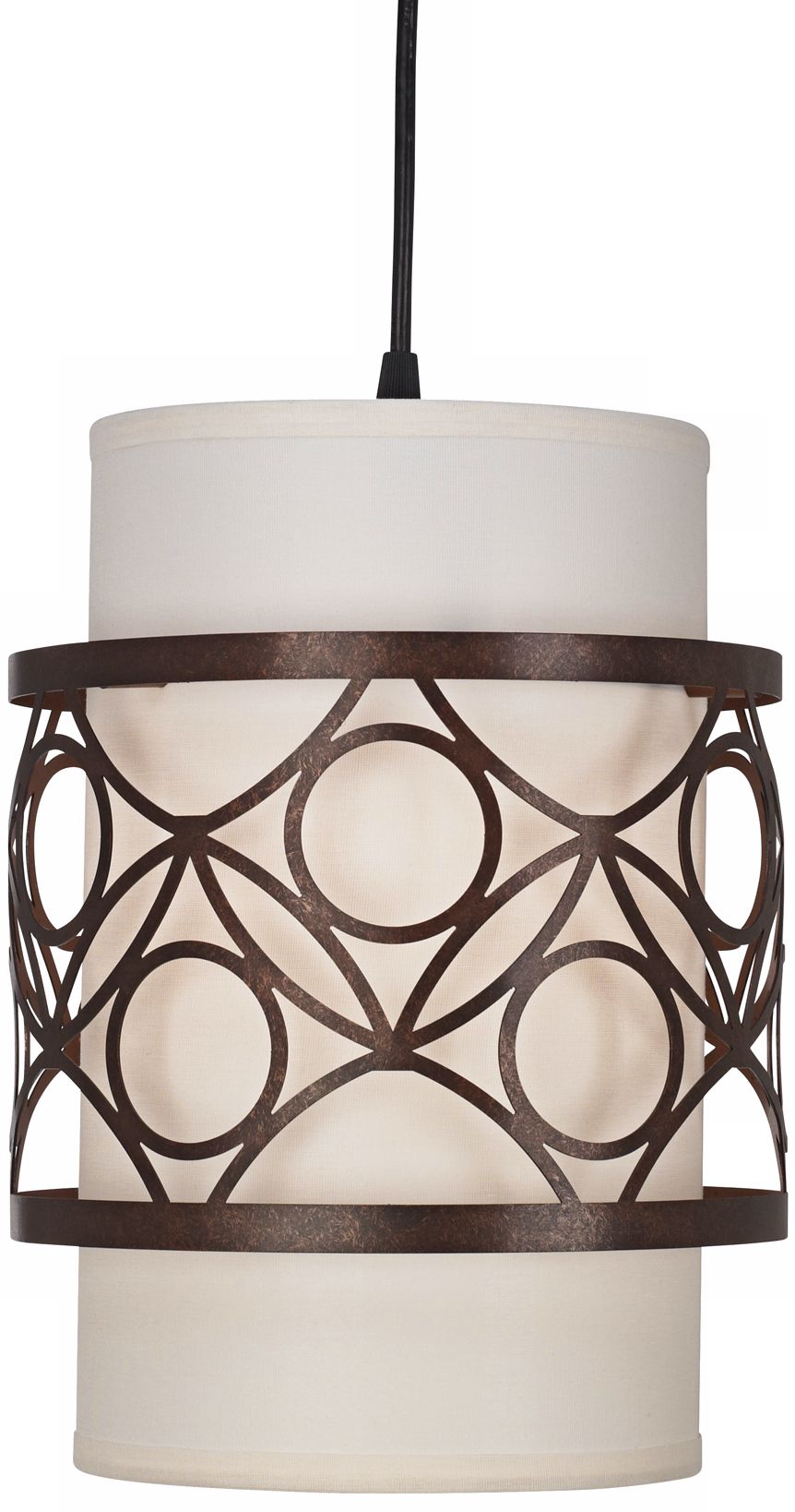 Bronze Metal White Fabric Shade Pendant