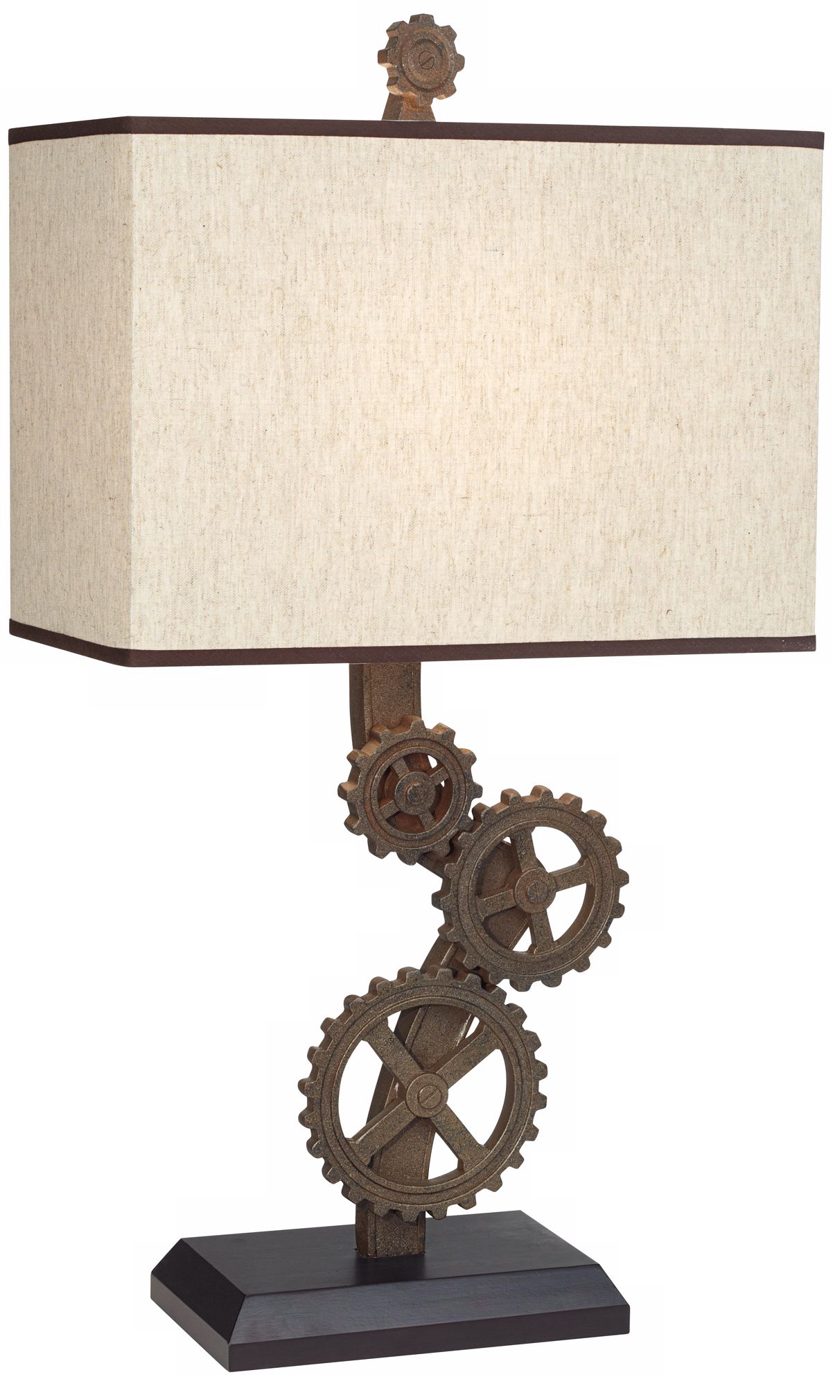 Rust Finish Industrial Gears Rectangle Shade Table Lamp