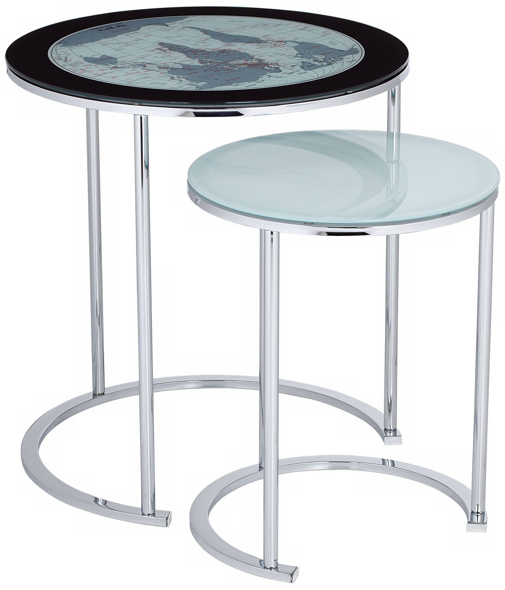 Set of 2 World Map Metal and Glass Nesting Tables