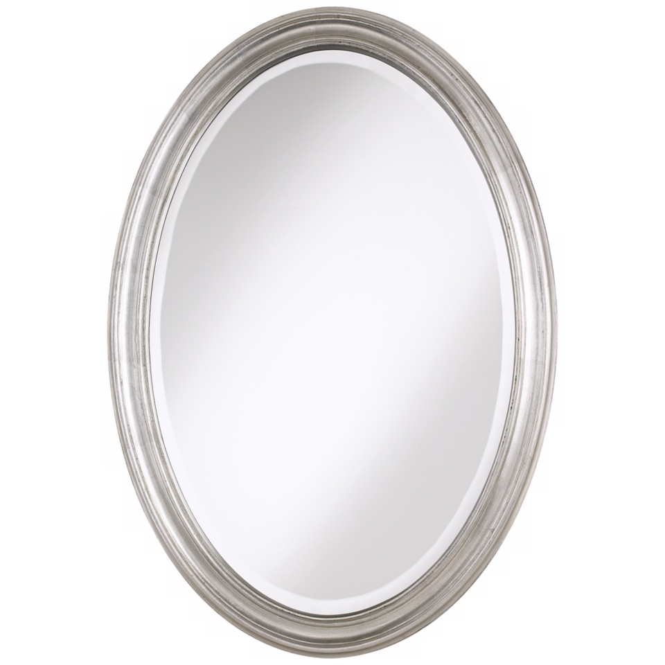 Flanders Antique Silver Finish Oval 34" High Wall Mirror   #T4630