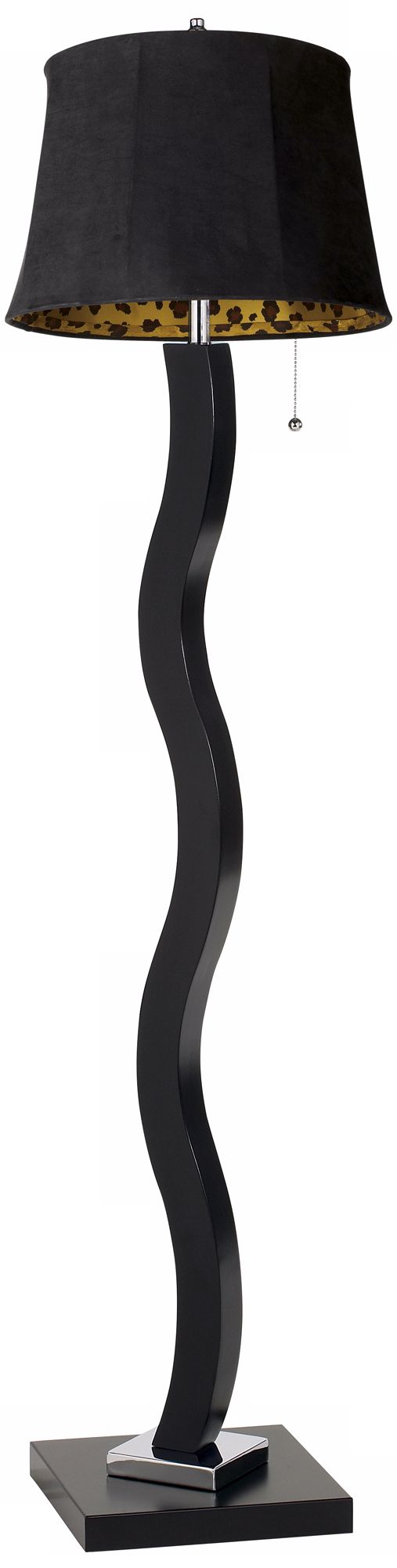Black Faux Suede Wave Stick Floor Lamp