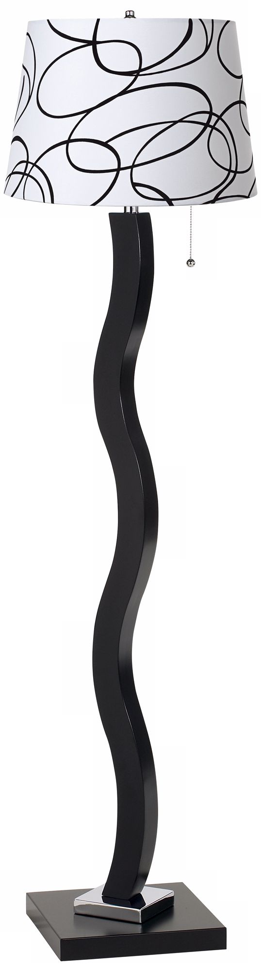 Black and White Squiggle Wave Stick Floor Lamp