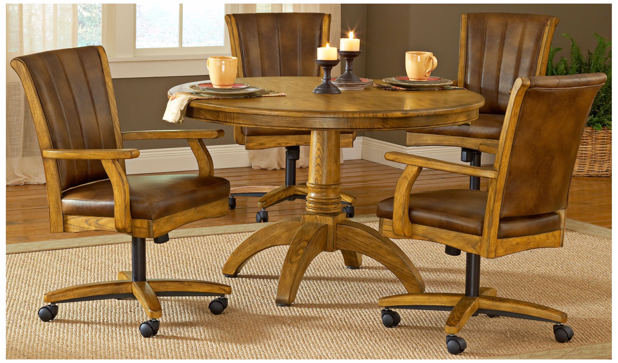 Hillsdale Grand Bay Oak Finish Casters 5 Piece Dining Set
