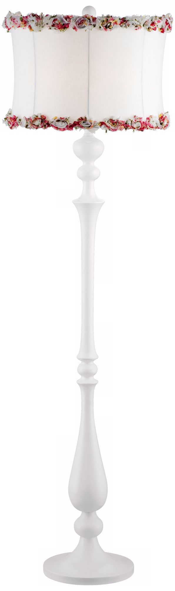 Gloss White Floor Lamp with Flower Trim Shade