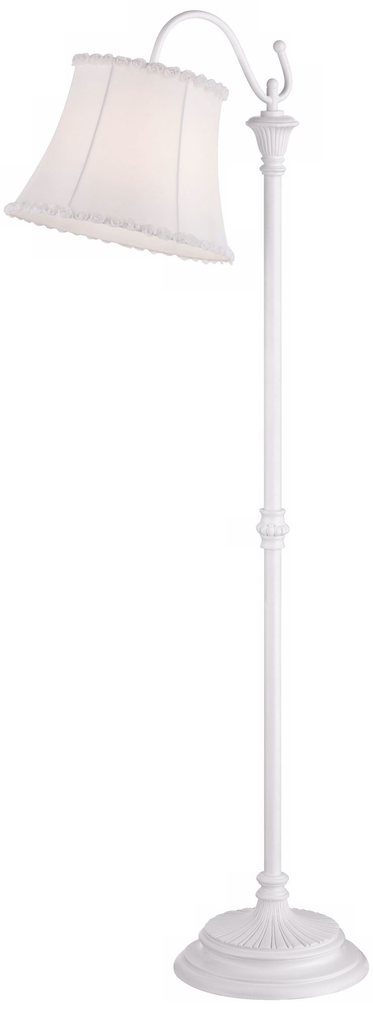 White Downbridge Floor Lamp with White Floral Trim Shade