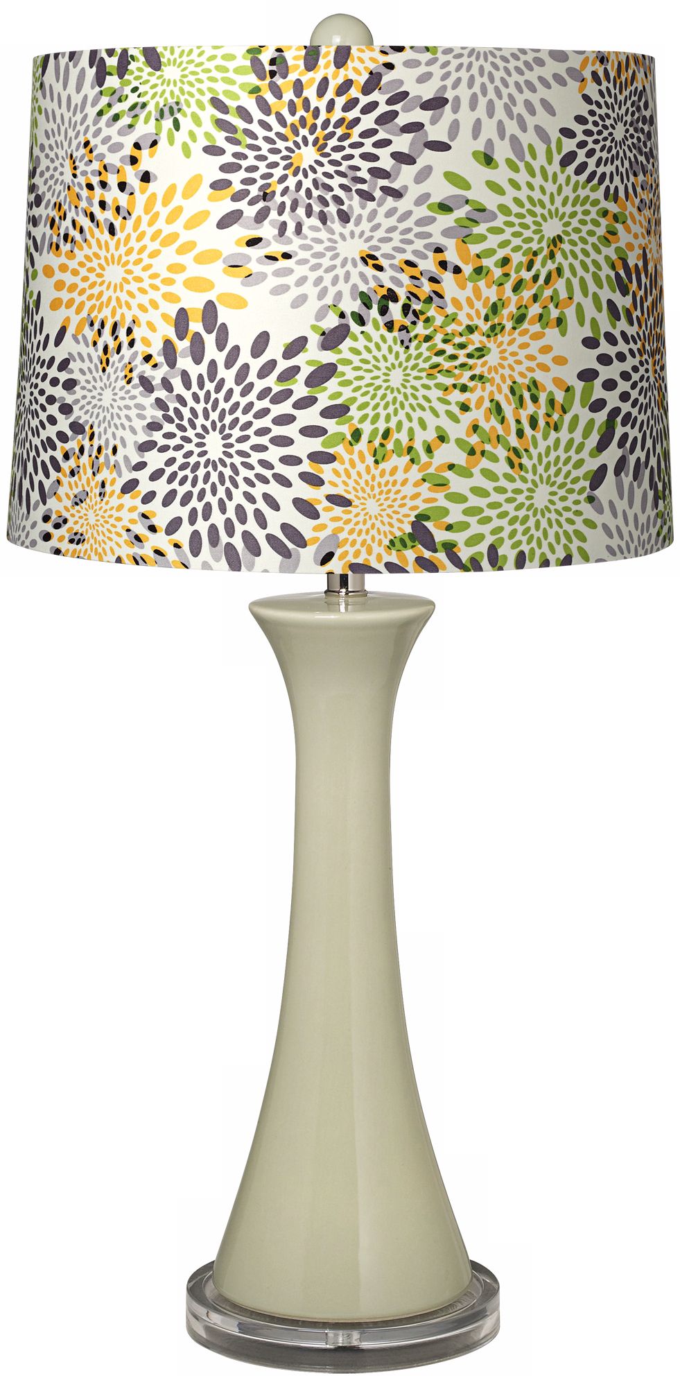 Abstract Flower Shade Tapered Green Column Ceramic Table Lamp