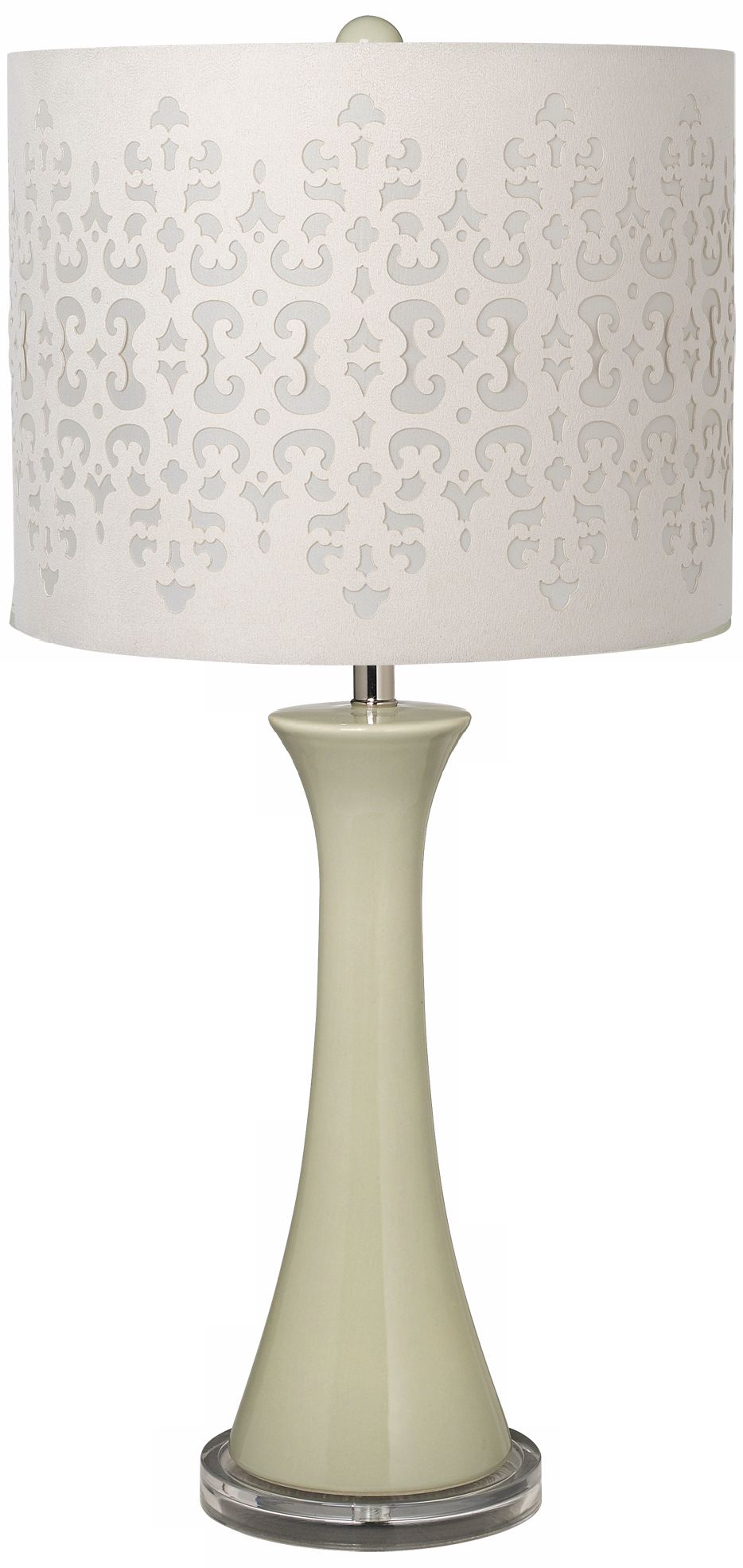 Ivory Laser Cut Shade Tapered Heather Green Ceramic Table Lamp