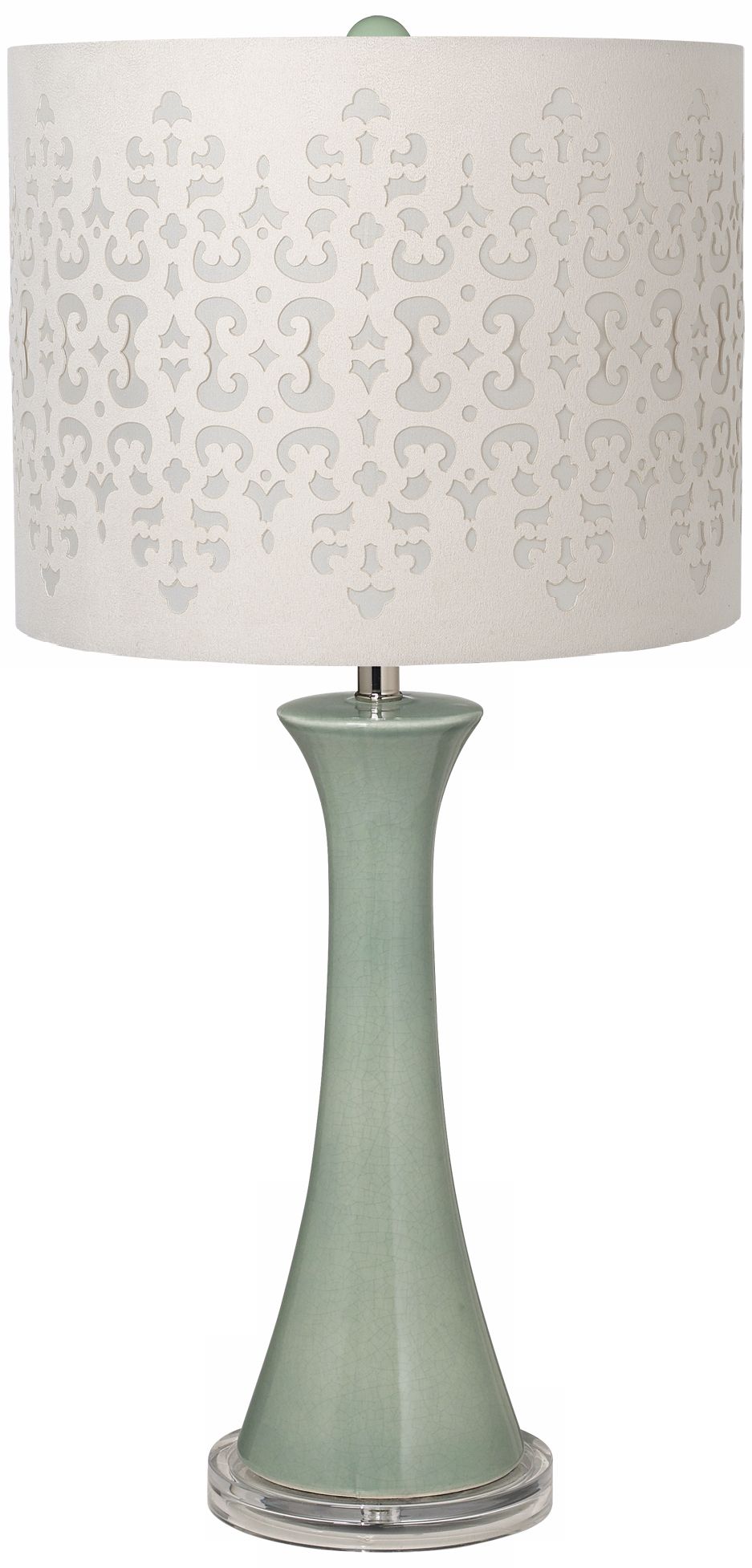 Ivory Laser Cut Shade Tapered Seafoam Crackle Ceramic Table Lamp