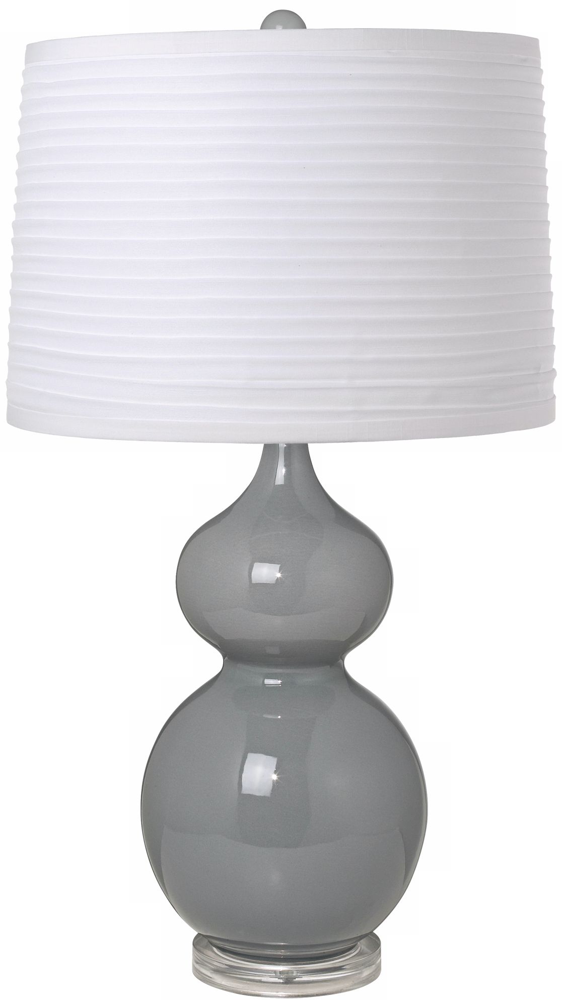 White Pleated Shade Double Gourd Slate Grey Ceramic Table Lamp